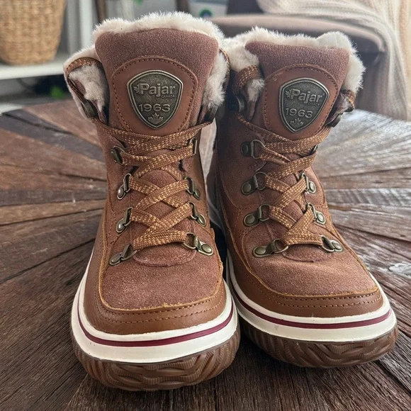 Pajar Canada Giselle Waterproof Leather Snow Boots Fur Lined Brown - Picture 3 of 11